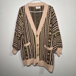Hyped unicorn striped abstract geometric knit cardigan 90"s sweater size M/L